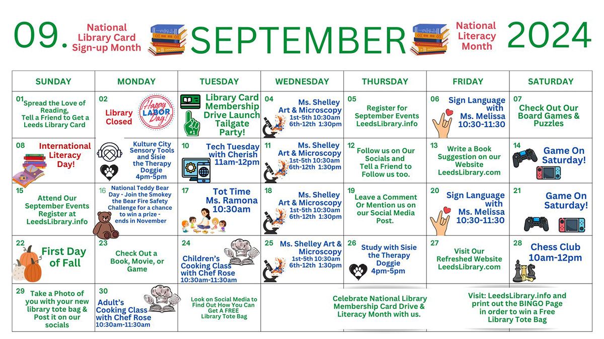 Library September 2024 calendar