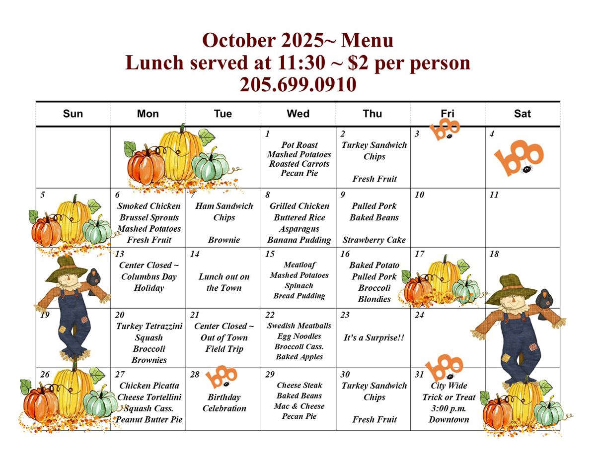 Senior Menu October 2025